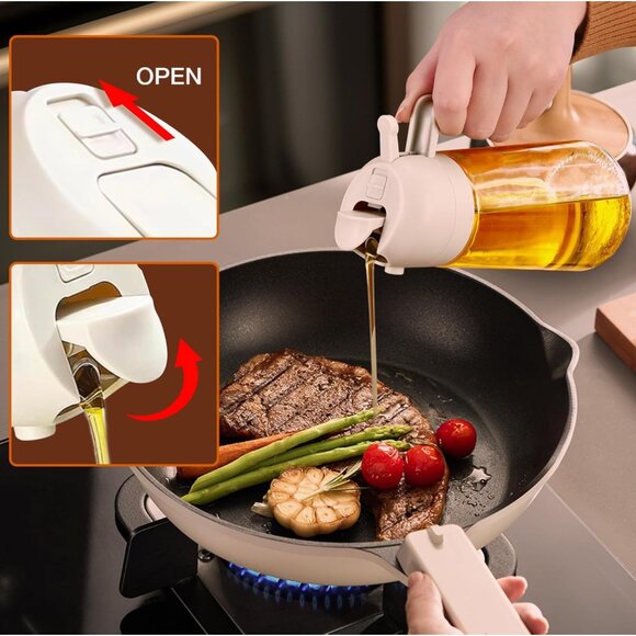 NEW Glass Olive Oil Sprayer w/ Stickers, 2 in 1 Oil Dispenser, Food Grade Bottle - Picture 8 of 15